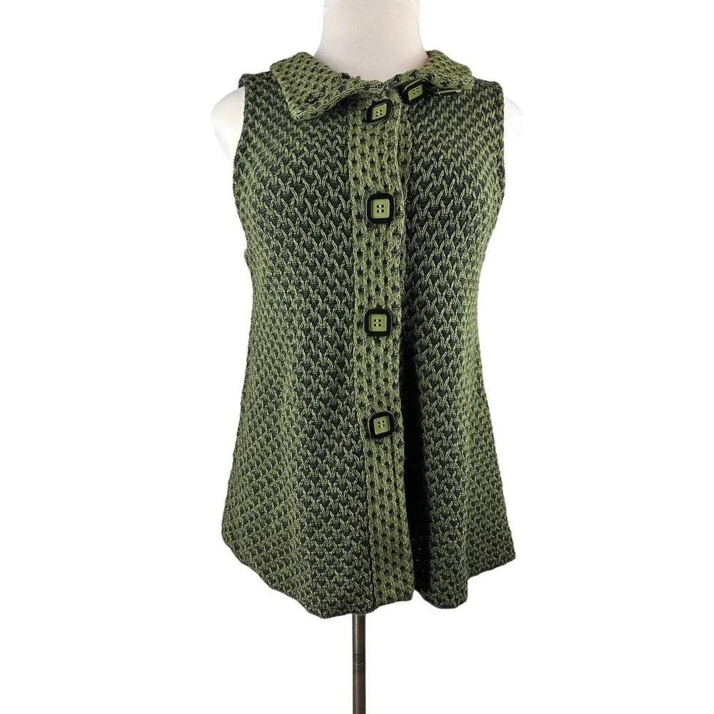 Habitat Knit Woven Button Front Sweater Vest Green Women's Size Medium H14513 - Picture 4 of 11